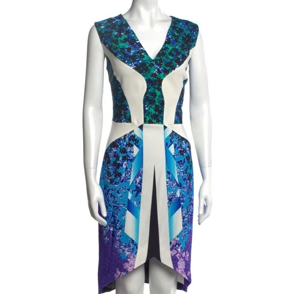 Peter Pilotto Blue Multicolor Patterned Sleeveless V-Neck Sheath Dress size 2 - Picture 16 of 16